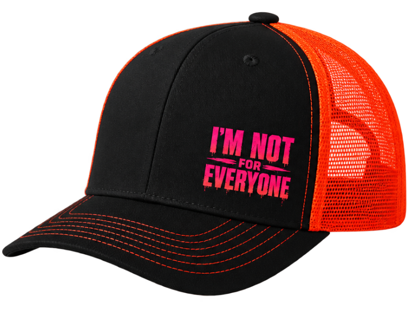 Oranžovo-černá trucker čepice „I am not for everyone“
