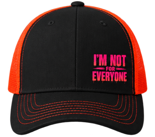 Oranžovo-černá trucker čepice „I am not for everyone“